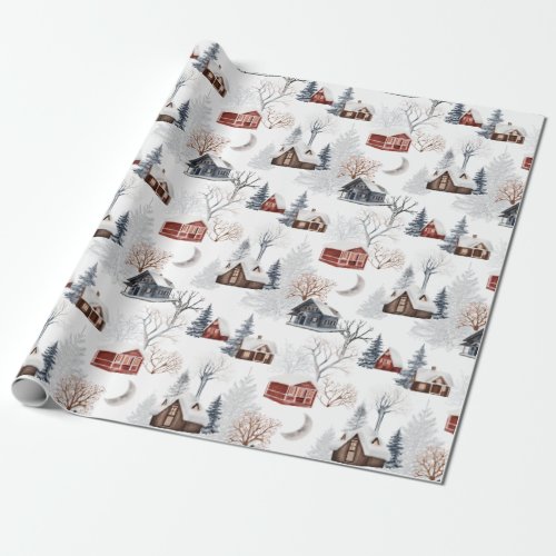 Rustic Snow Christmas Winter Forest Cabin Gift Wrapping Paper
