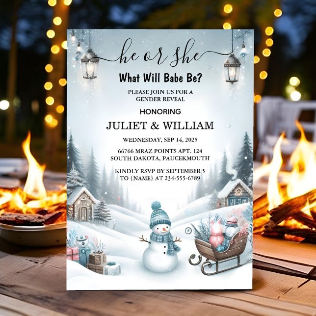 Rustic Snow Cold Ice Cozy Winter Gender Reveal Invitation (Creator Uploaded)