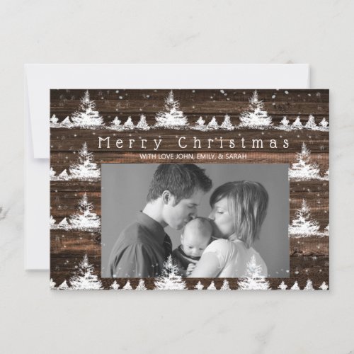 Rustic Snow Covered Pine Trees Photo Holiday Card