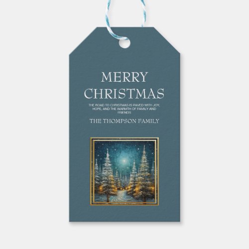 Rustic Snow Covered Road Merry Christmas Gift Tags