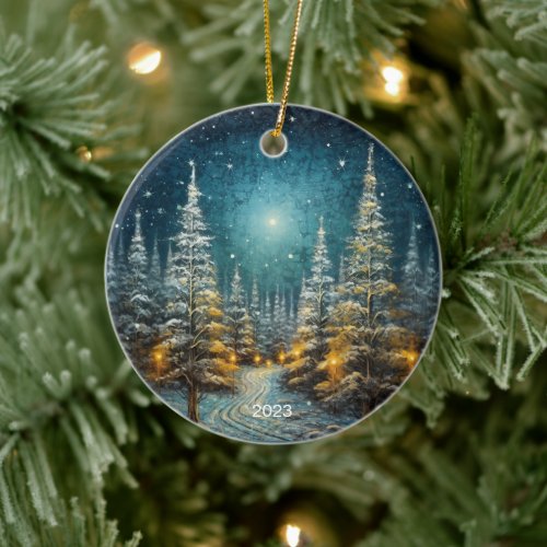 Rustic Snow Covered Road Merry Christmas Ornament