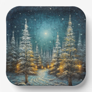 Rustic Snow Covered Road Merry Christmas Paper Plates