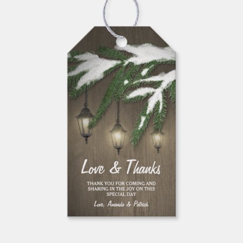 Rustic Snow Evergreen Lantern Wedding Thank You Gift Tags