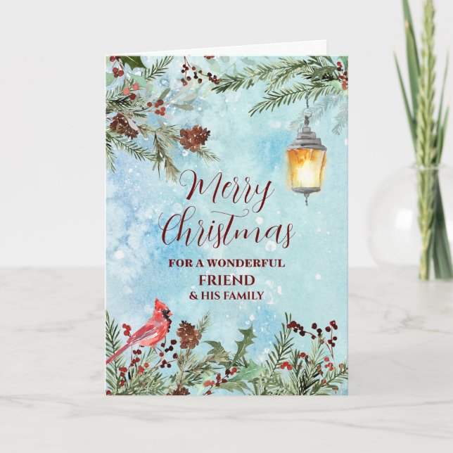 Rustic Snow Friend & Family Merry Christmas Card (Front)