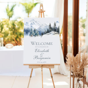 Rustic Snow Mountain & Pine Trees Wedding Welcome Foam Board