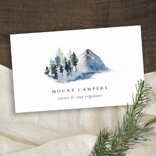 Rustic Snow Pine Woods Watercolor Camping Mountain Business Card