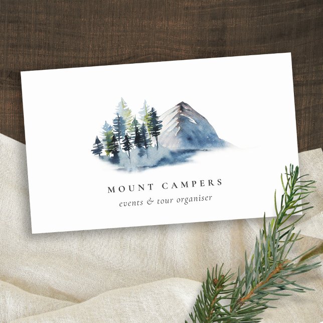 Rustic Snow Pine Woods Watercolor Camping Mountain Business Card (Creator Uploaded)