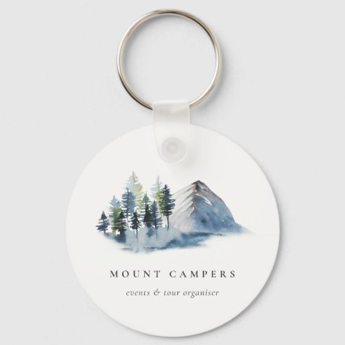 Rustic Snow Pine Woods Watercolor Camping Mountain Keychain