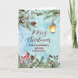 Rustic Snow Sister & Family Merry Christmas Card