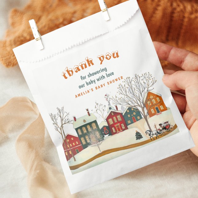 Rustic Snow Village Baby Shower Cozy Winter Favor Bag (Creator Uploaded)