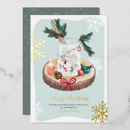 Rustic snow wood Christmas illustrations  Foil Holiday Card