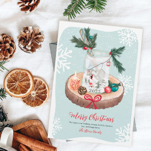 Rustic snow wood Christmas illustrations Holiday Card