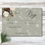 Rustic Snowfall Pine & White Floral Sage Wedding RSVP Card<br><div class="desc">Envelop your guests in the serene beauty of winter with our exquisite wedding response card without dinner choices. A calming dusty sage backdrop creates a peaceful canvas for a stunning arrangement of fresh green pine sprigs, soft cream-colored blooms, and rustic brown pinecones. This natural masterpiece is adorned with a delicate...</div>