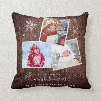 Rustic Snowflake | 3 Photo Christmas Throw Pillow by ChristmasPaperCo at Zazzle