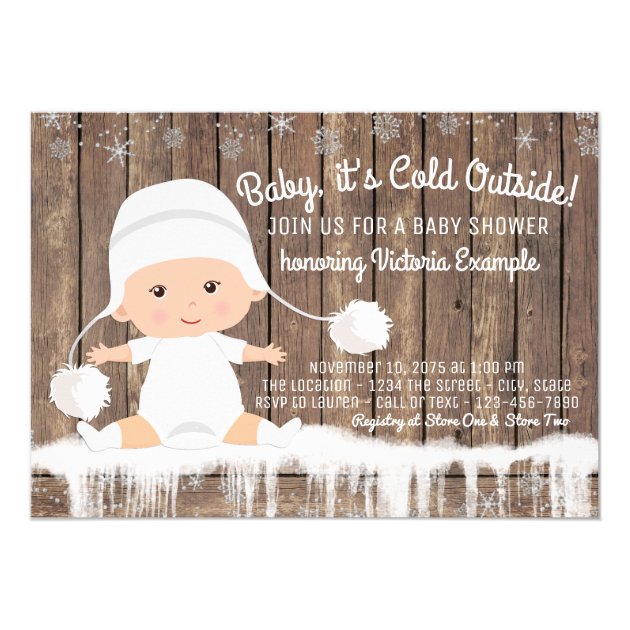 Rustic Snowflake Baby Its Cold Outside Baby Shower Invitation