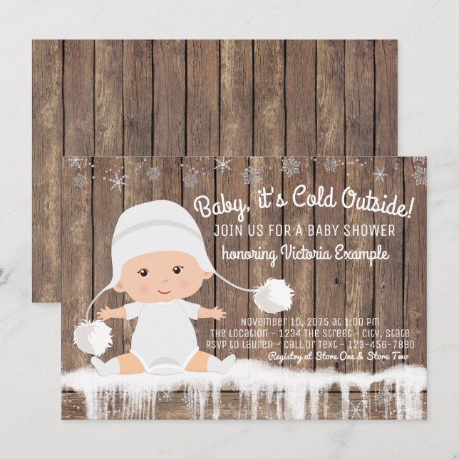 Rustic Snowflake Baby its Cold Outside Baby Shower Invitation (Front/Back)