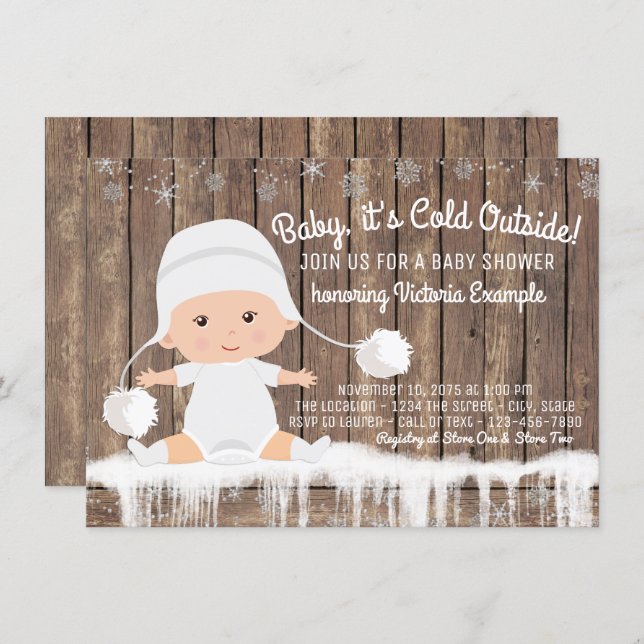 Rustic Snowflake Baby its Cold Outside Baby Shower Invitation (Front/Back)