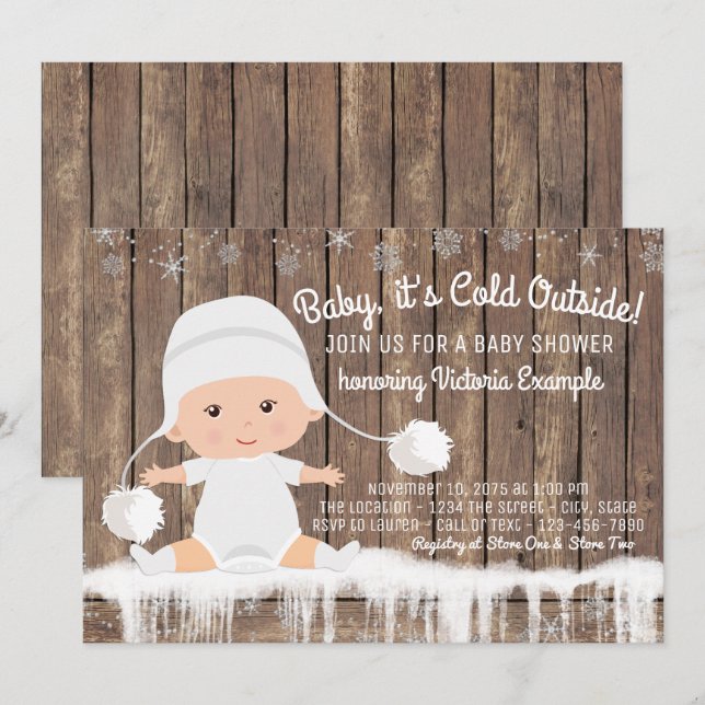 Rustic Snowflake Baby its Cold Outside Baby Shower Invitation (Front/Back)