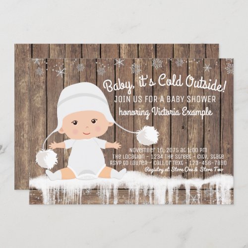 Rustic Snowflake Baby its Cold Outside Baby Shower Invitation