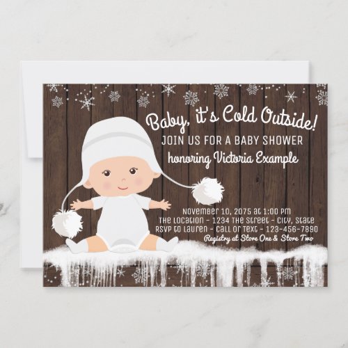 Rustic Snowflake Baby its Cold Outside Baby Shower Invitation