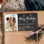 Rustic Snowflake Christmas Return Address Label<br><div class="desc">Rustic Snowflake Chalkboard Photo Merry Christmas Script Holiday Christmas Return Address Labels. Features a „Merry Christmas” script,  one family photo,  snowflakes on black chalkboard or blackboard background. Great for Christmas holiday season,  easy to personalize them with your names and return address info.</div>