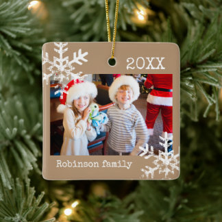 Rustic Snowflake Family Tan Ceramic Ornament