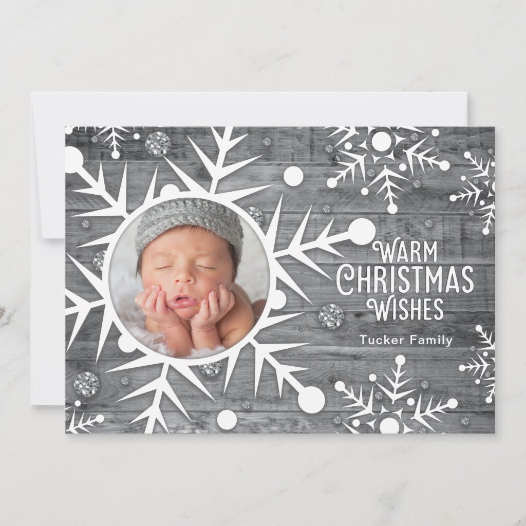 Rustic Snowflake Frame Unique Christmas Photo Card
