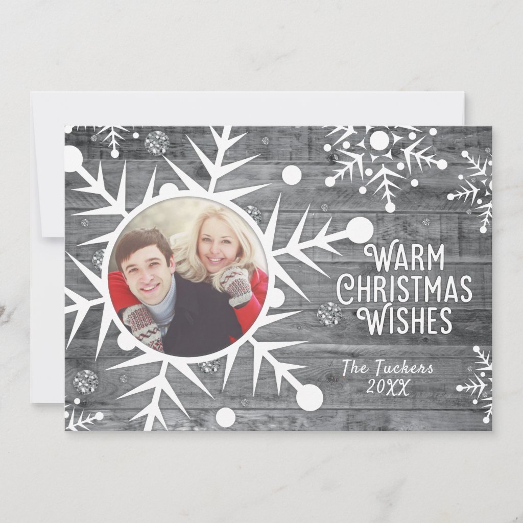 Rustic Snowflake Overlay Christmas Photo Card