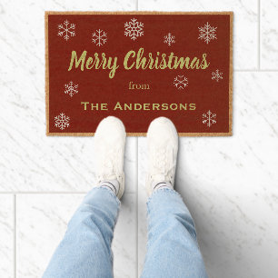Rustic Snowflake Personalized Christmas Door Mat
