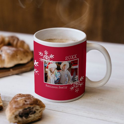 Rustic Snowflake Red Photo Mug