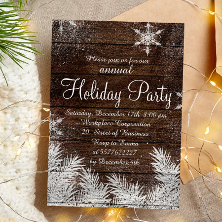 Rustic Snowflake Wood Winter Corporate Holiday Invitation