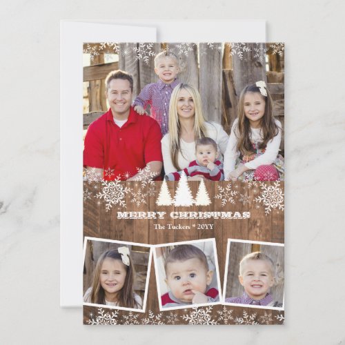 Rustic Snowflakes 4 Photo Collage Christmas Holiday Card