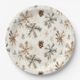 Rustic snowflakes and pine cones paper plates