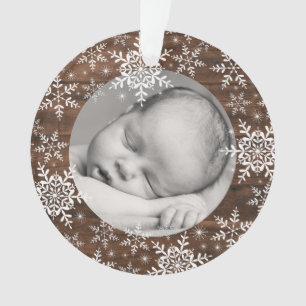Rustic Snowflakes Baby First Christmas Ornament