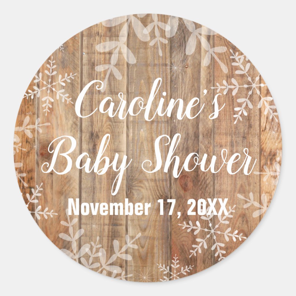 Rustic Snowflakes Baby Shower Classic Round Sticker