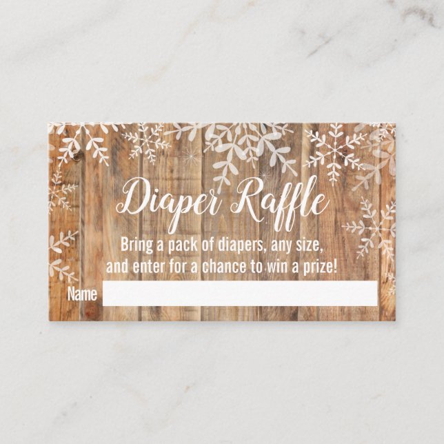 Rustic Snowflakes Baby Shower Diaper Raffle Ticket Enclosure Card (Front)