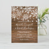 Rustic Snowflakes Barn Wood Winter Wedding Invitation (Standing Front)
