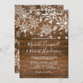 Rustic Snowflakes Barn Wood Winter Wedding Invitation (Front/Back)