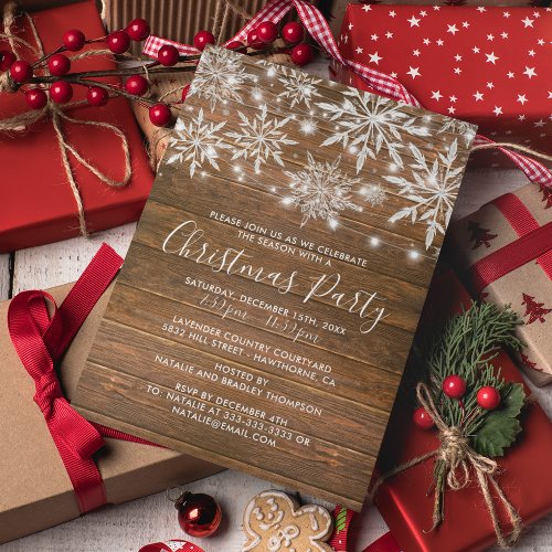 Rustic Snowflakes Business Company Christmas Party Invitation