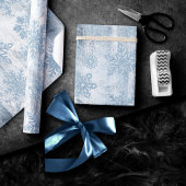 Rustic Snowflakes | Dusty Blue Grunge Wood Planks Wrapping Paper