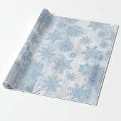 Rustic Snowflakes | Dusty Blue Grunge Wood Planks Wrapping Paper (Unrolled)