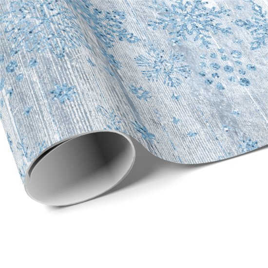 Rustic Snowflakes | Dusty Blue Scandinavian Wood Wrapping Paper