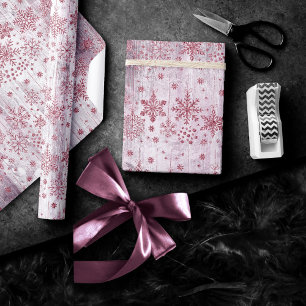 Rustic Snowflakes Dusty Mauve Pink Wood Pattern Wrapping Paper