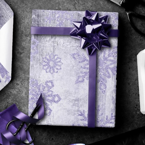Rustic Snowflakes  Lavender Purple Grunge Wood Wrapping Paper