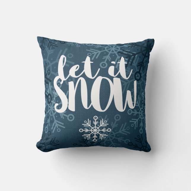 Rustic Snowflakes on Blue Burlap | Let It Snow Throw Pillow (Front)
