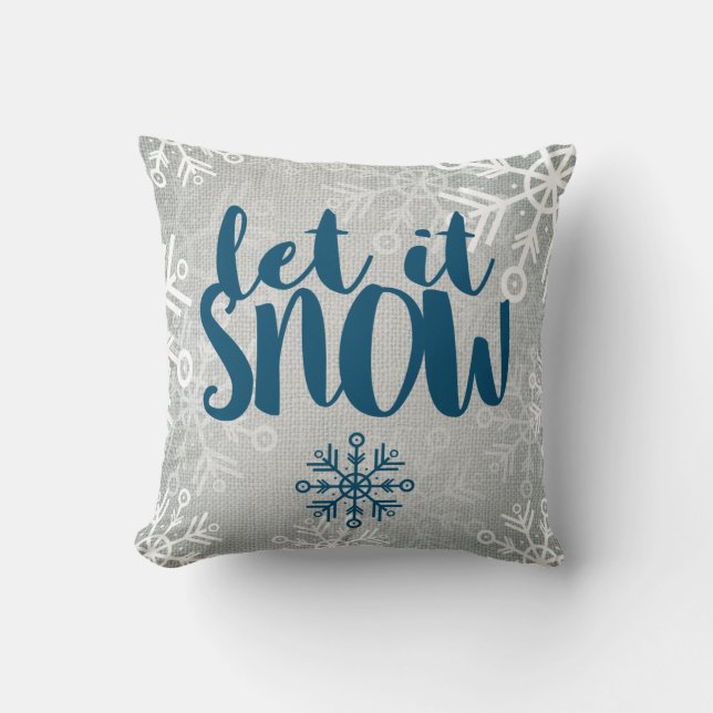 Rustic Snowflakes on White Burlap | Let It Snow Throw Pillow (Front)