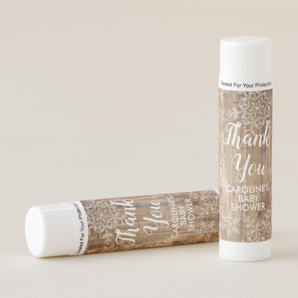 Rustic Snowflakes on Wood Winter Baby Shower Lip Balm