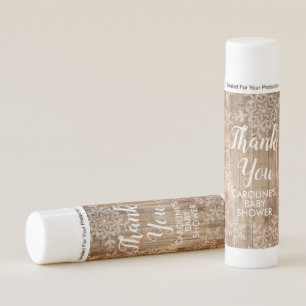 Rustic Snowflakes on Wood Winter Baby Shower Lip Balm