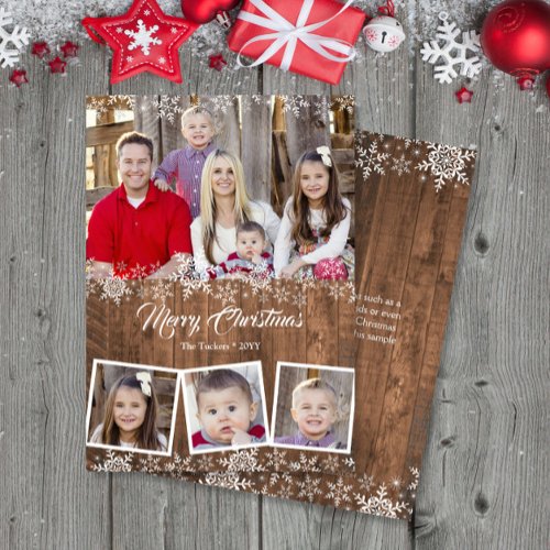 Rustic Snowflakes Photo Collage Christmas Card