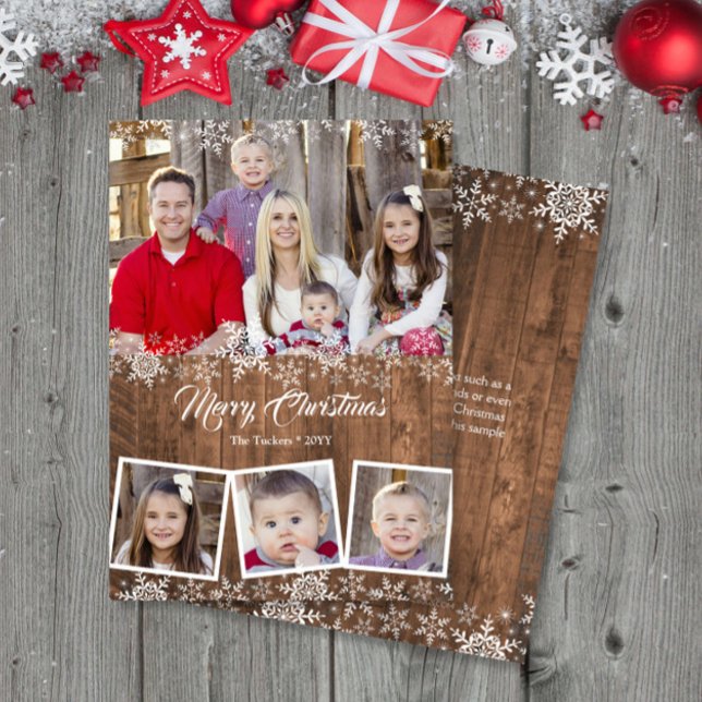 Rustic Snowflakes Photo Collage Christmas Card (Creator Uploaded)